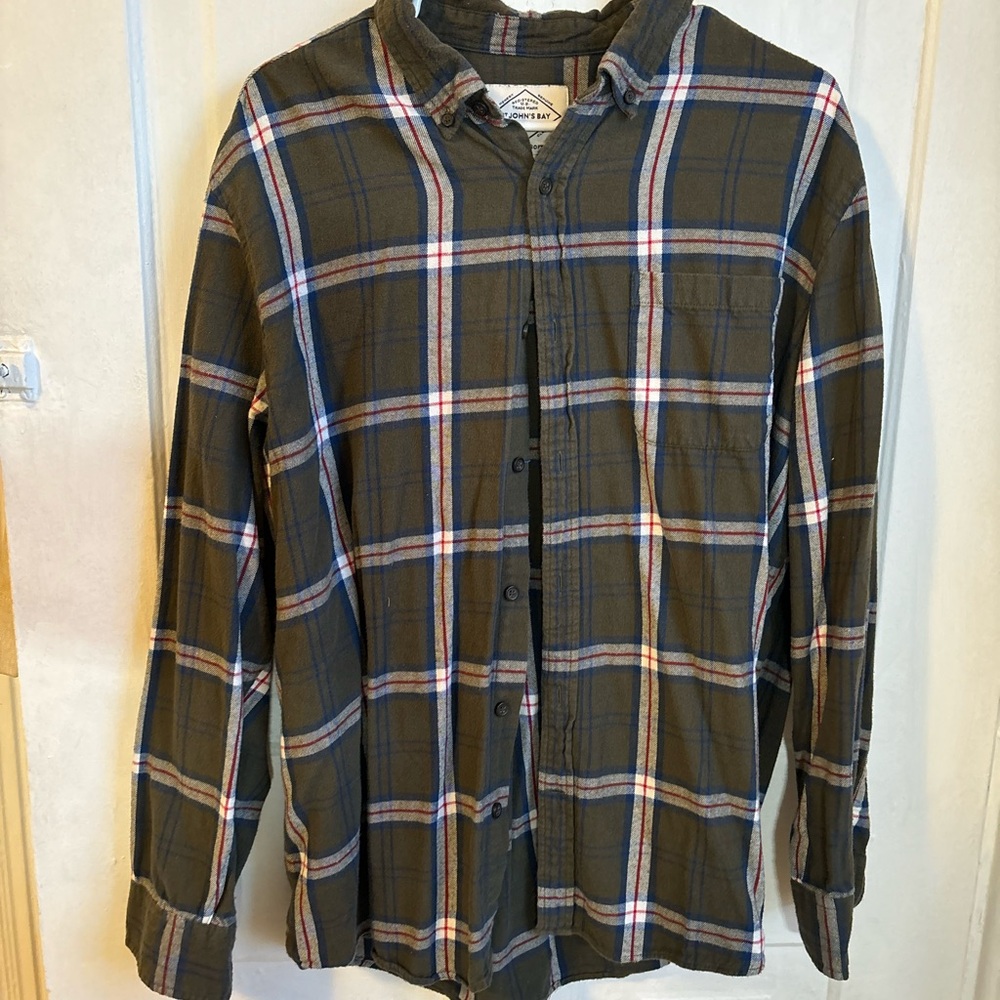 St. John's Bay Green and Blue Casual Button Down Shirt
